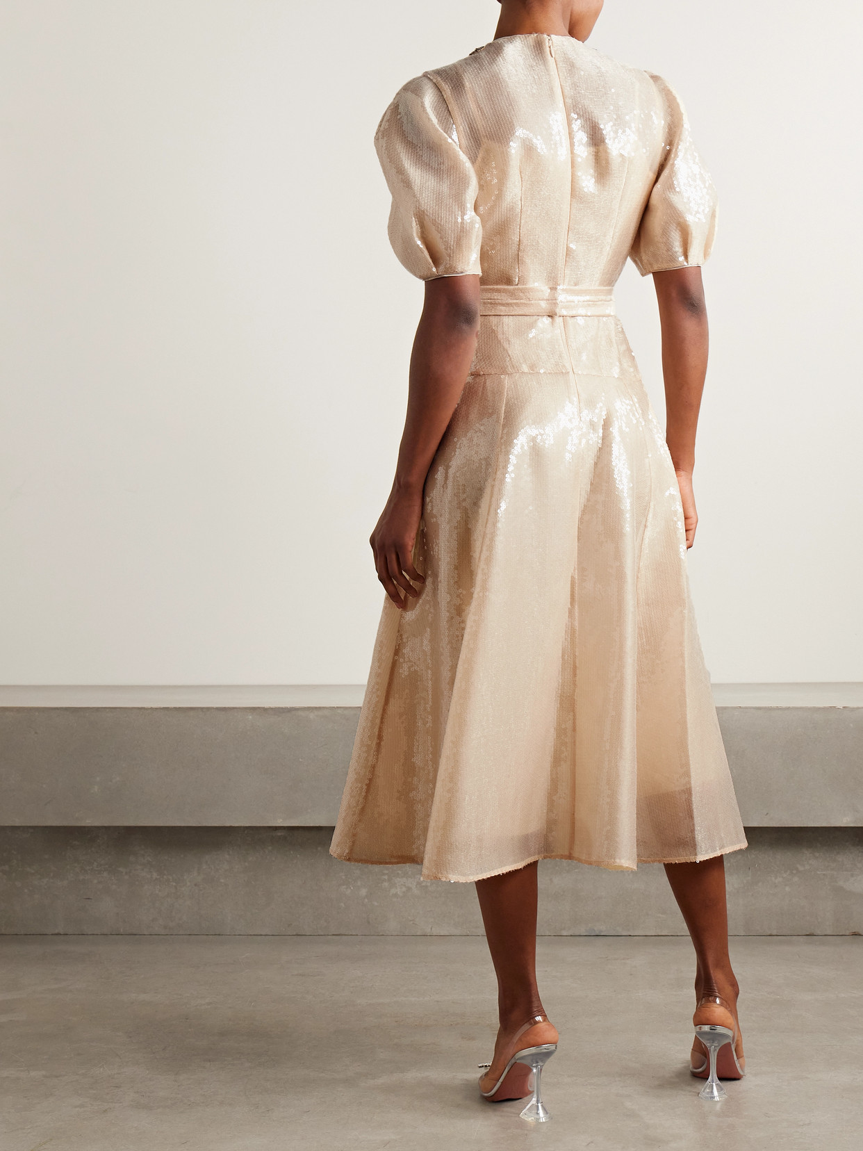 Erdem Crystal-embellished Sequined Organza Midi Dress In Neutral