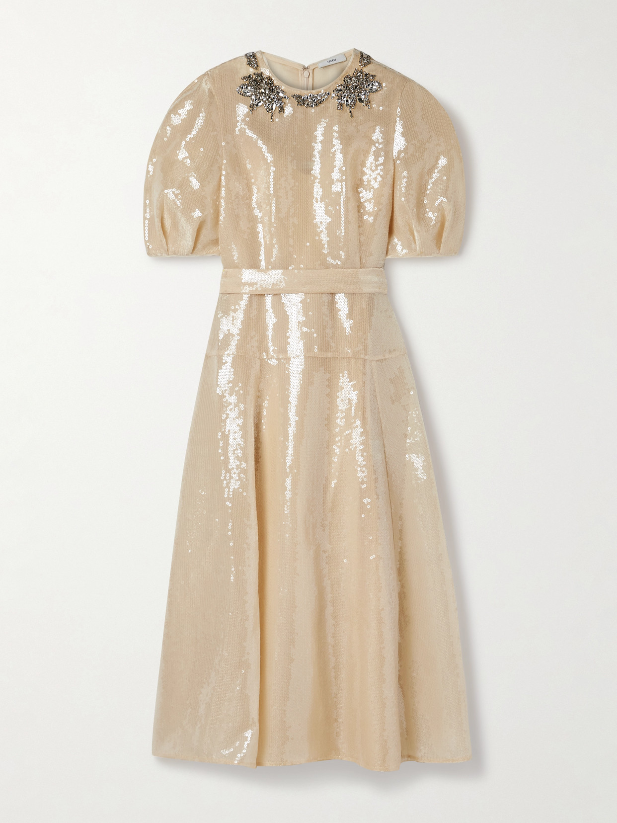Erdem Crystal-embellished Sequined Organza Midi Dress In Neutral
