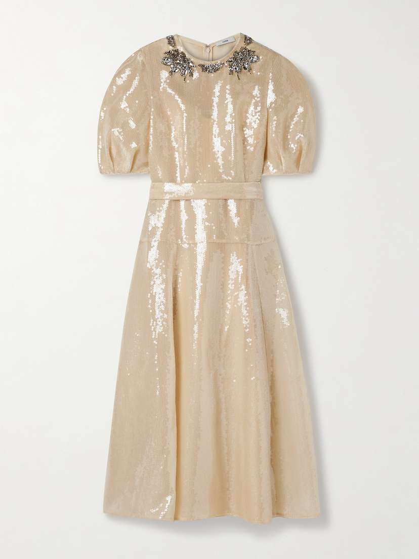 Erdem Crystal-embellished Sequined Organza Midi Dress