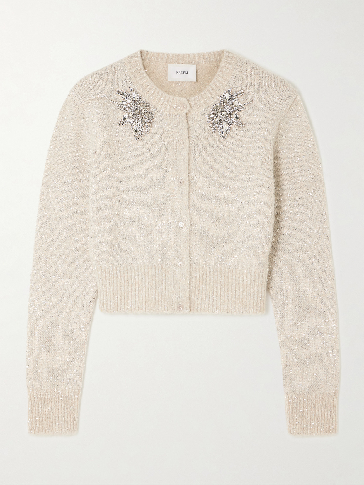 Erdem Embellished Alpaca-blend Cardigan In Neutral