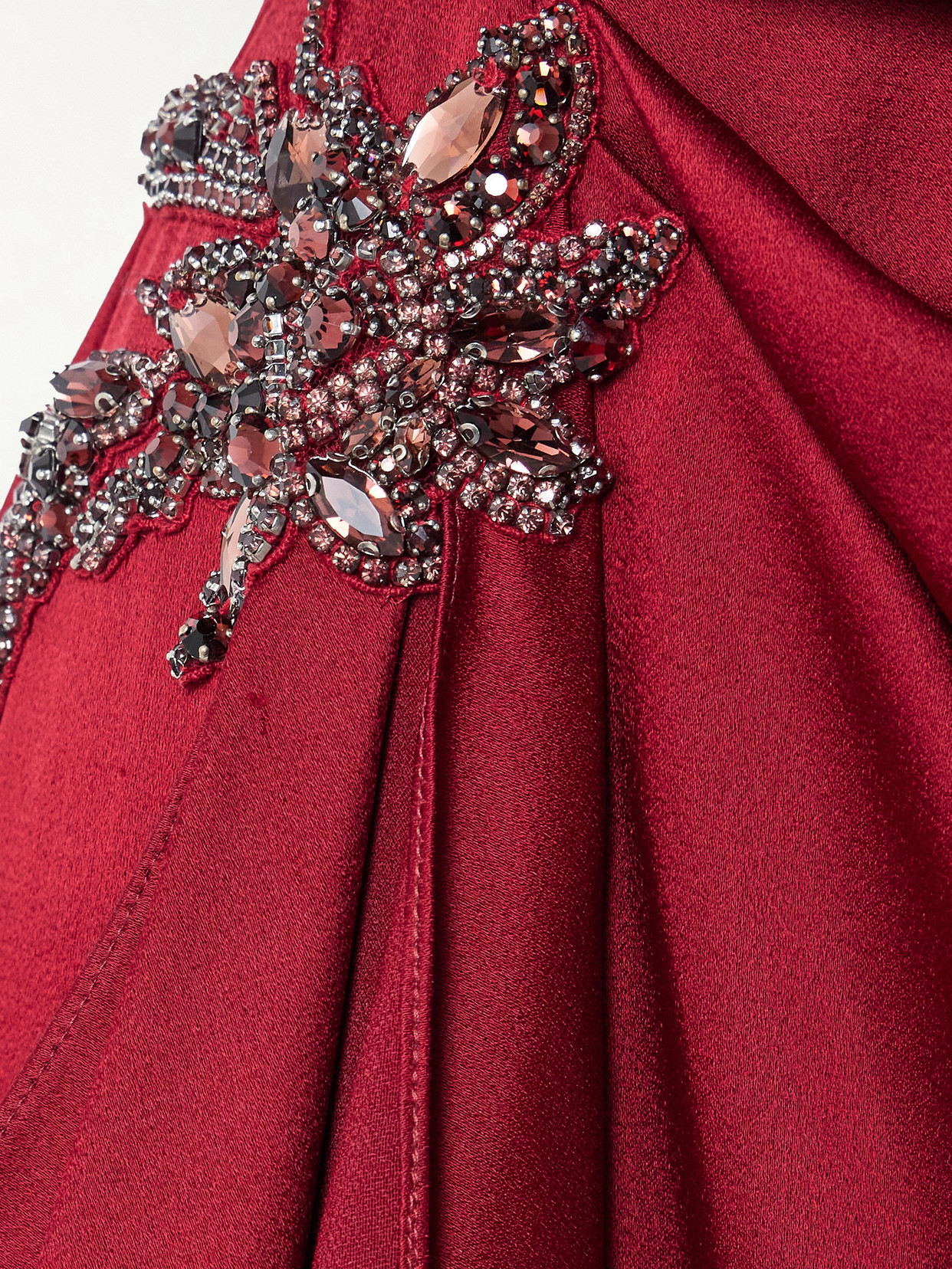 Erdem Asymmetric Crystal-embellished Draped Satin Gown In Red