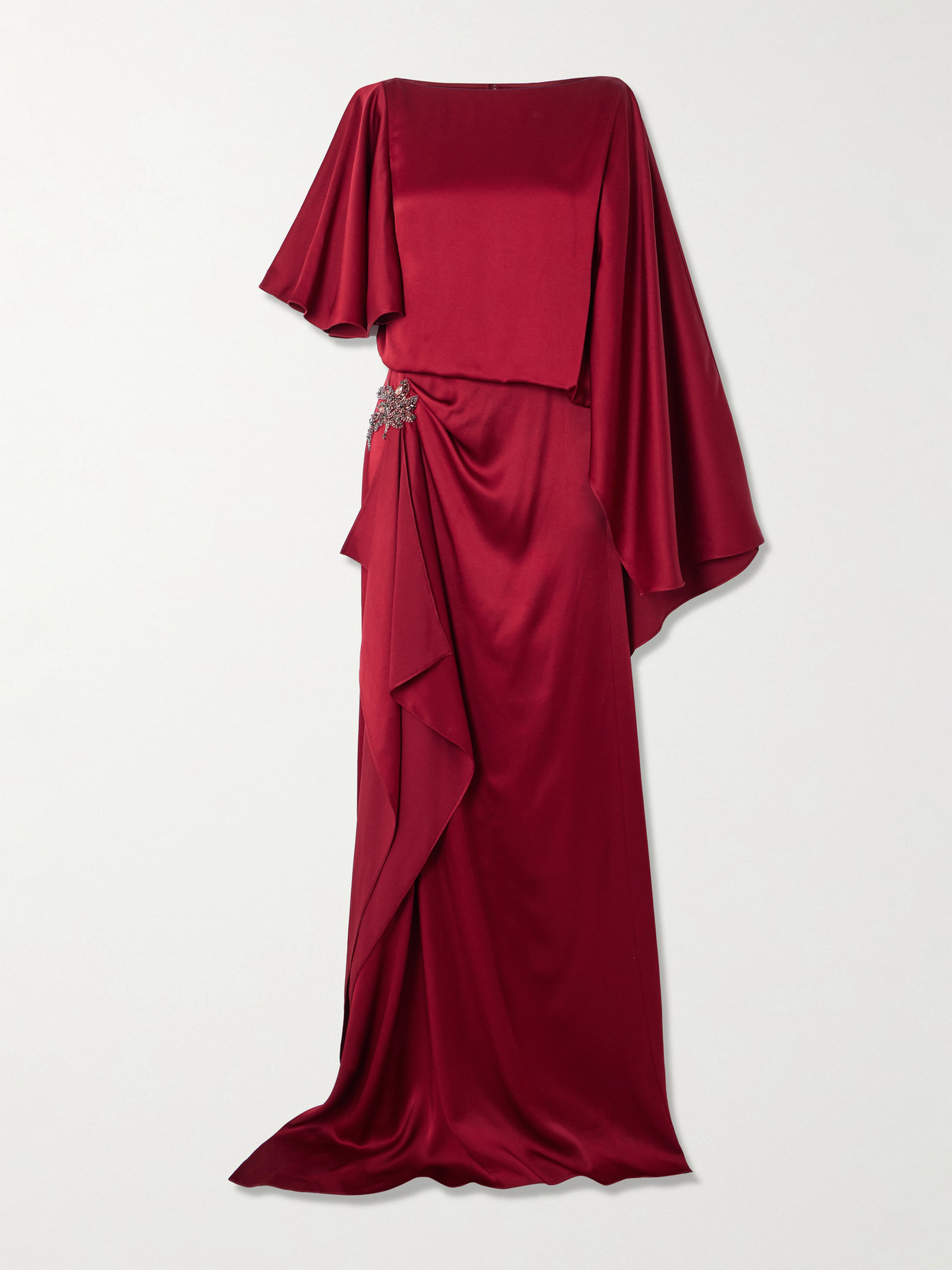 Erdem Asymmetric Crystal-embellished Draped Satin Gown In Red