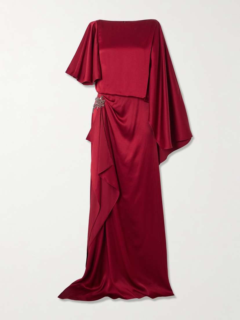 Erdem Asymmetric Crystal-embellished Draped Satin Gown