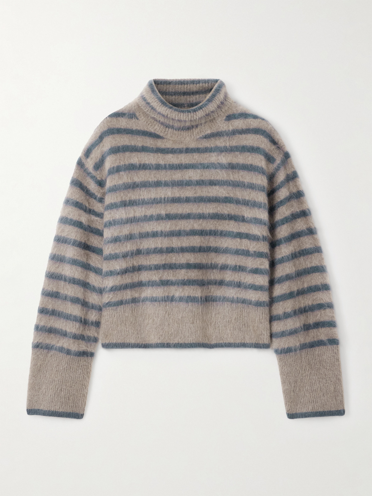 Lisa Yang Floren Striped Brushed-cashmere Turtleneck Sweater In Silver