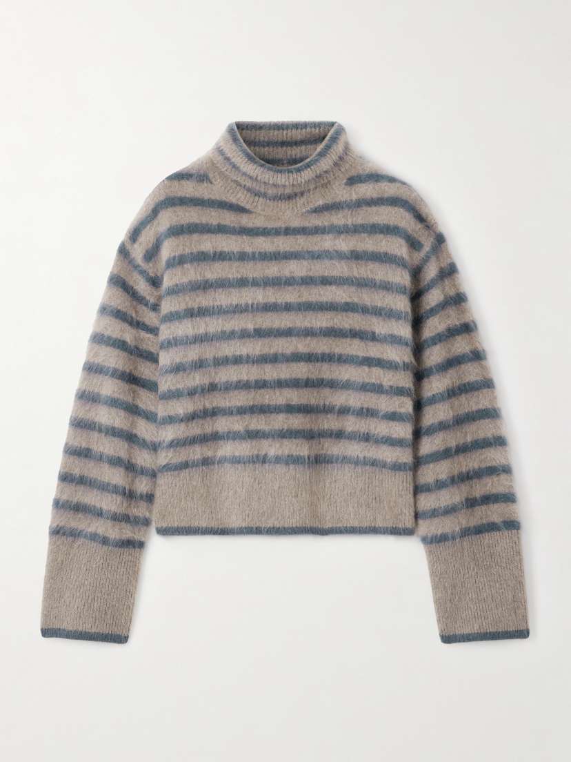 Lisa Yang Floren Striped Brushed-cashmere Turtleneck Sweater
