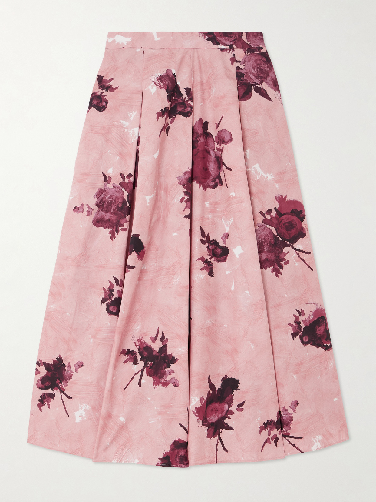 Erdem Pleated Floral-print Cotton-poplin Midi Skirt In Pink