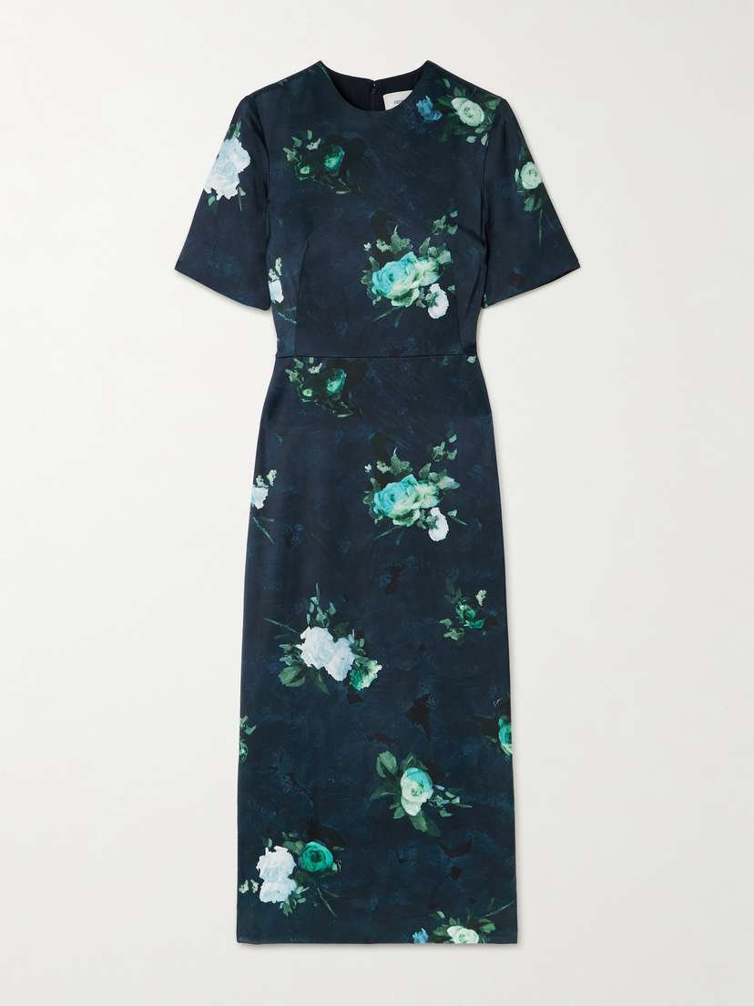 Erdem Floral-print Duchesse-satin Midi Dress