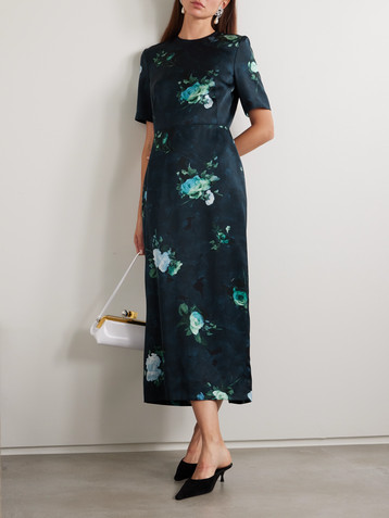 Erdem Floral-print duchesse-satin midi dress