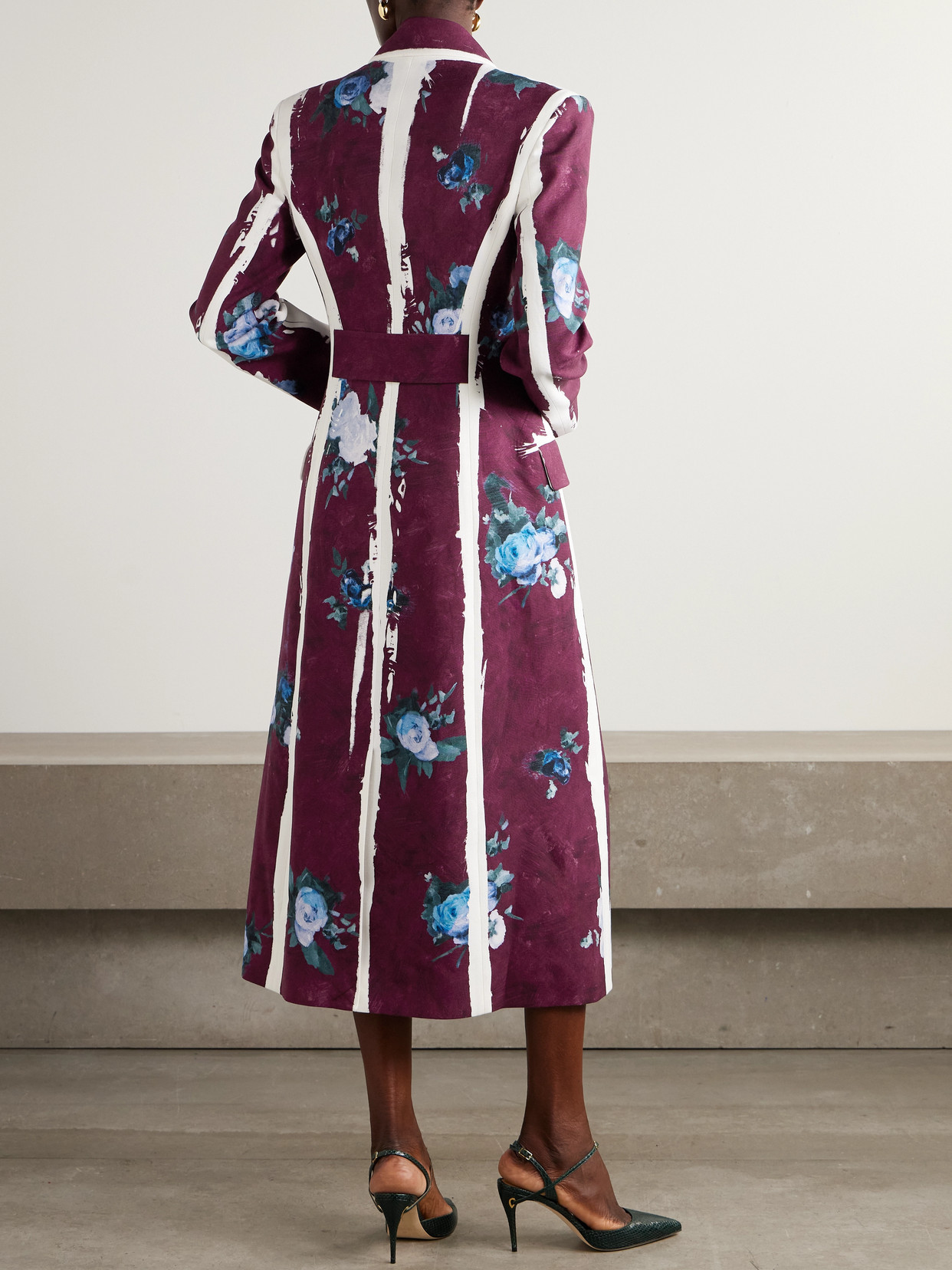 Erdem Double-breasted Floral-print Satin Coat In Brown