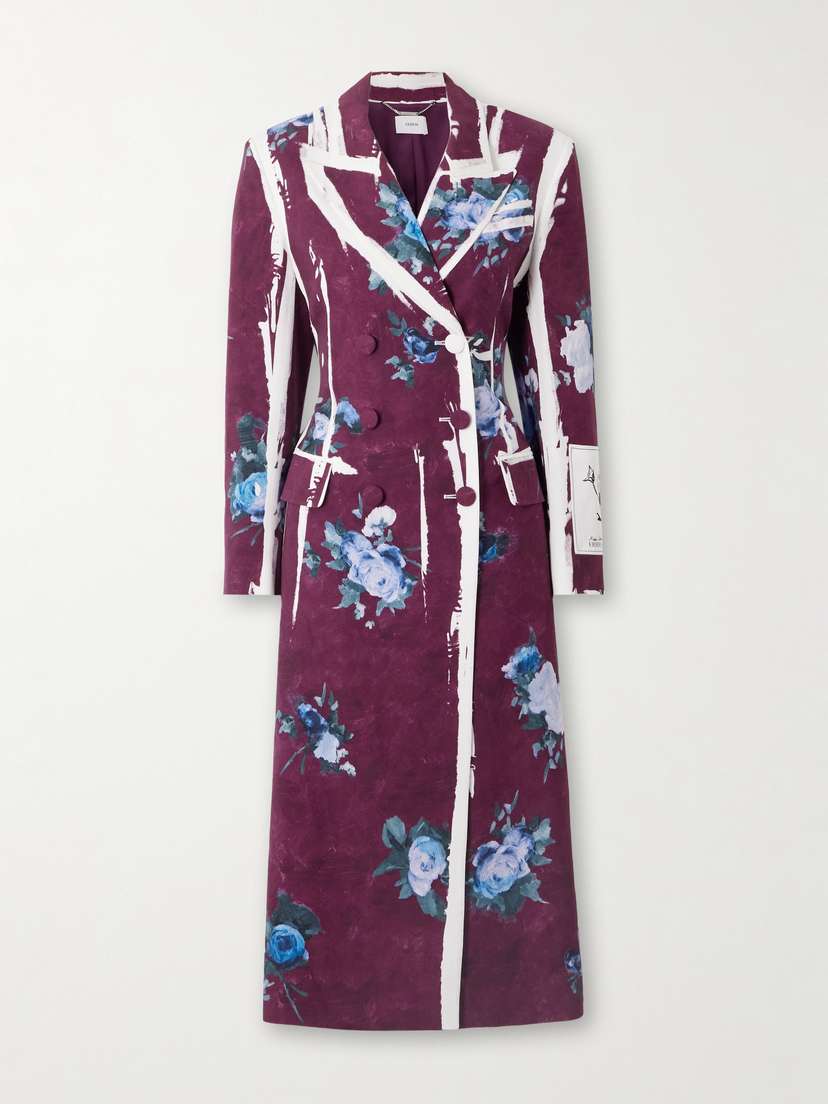 Erdem Double-breasted Floral-print Satin Coat