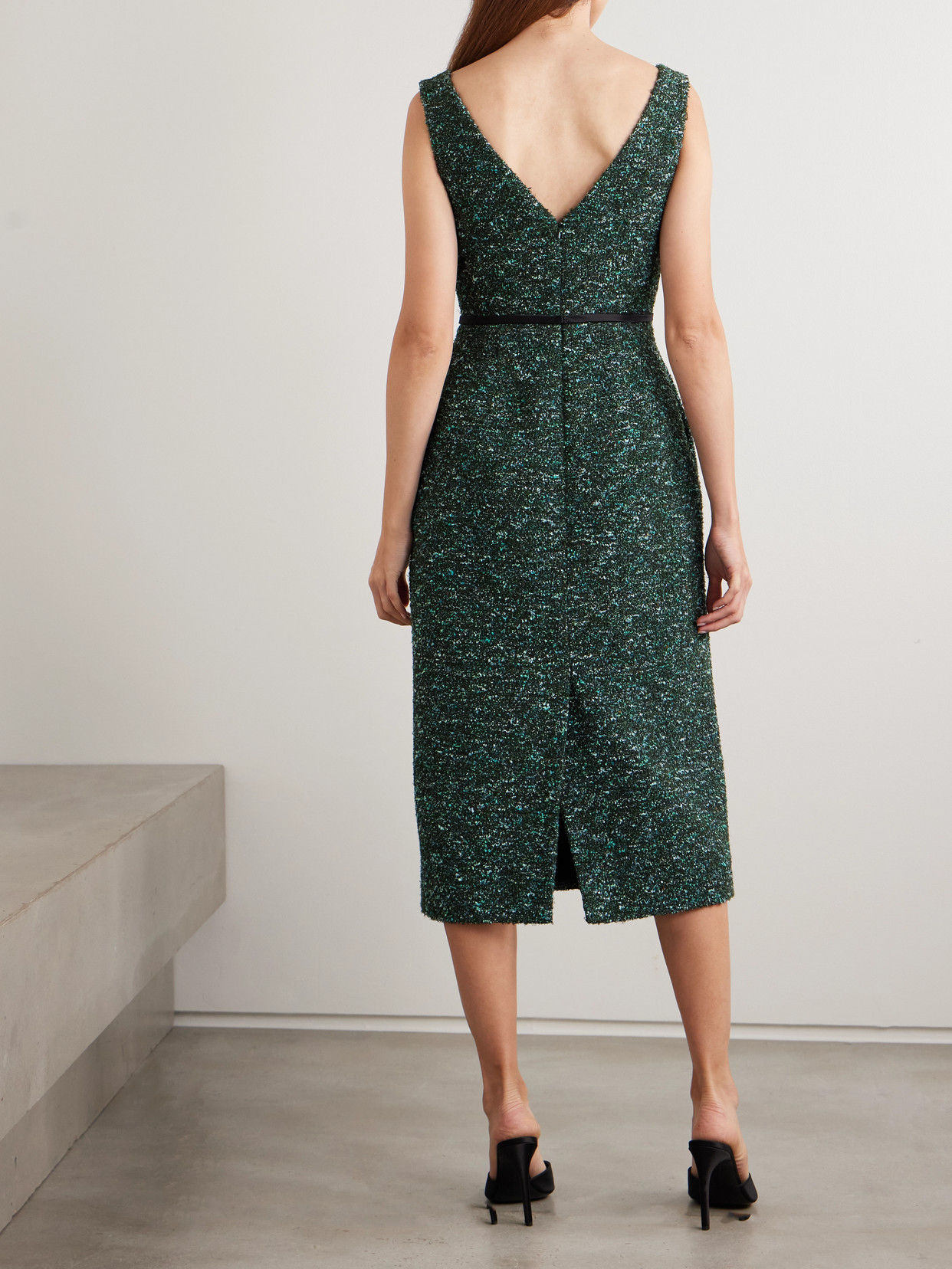 Erdem Bow-detailed Bouclé-tweed Midi Dress In Green