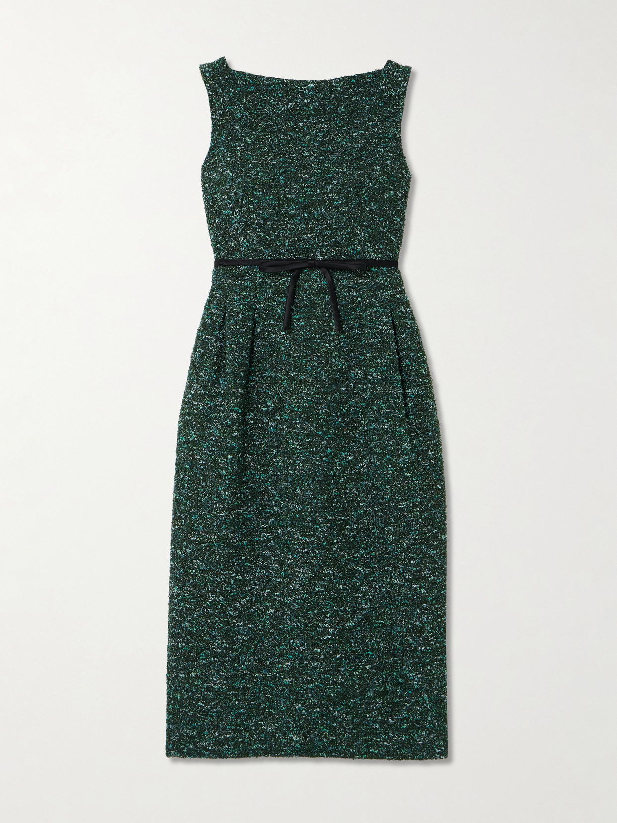 Erdem Bow-detailed Bouclé-tweed Midi Dress In Green