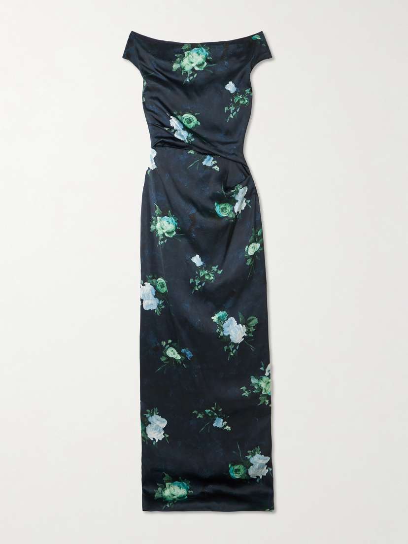 Erdem Off-the-shoulder Gathered Floral-print Satin Gown