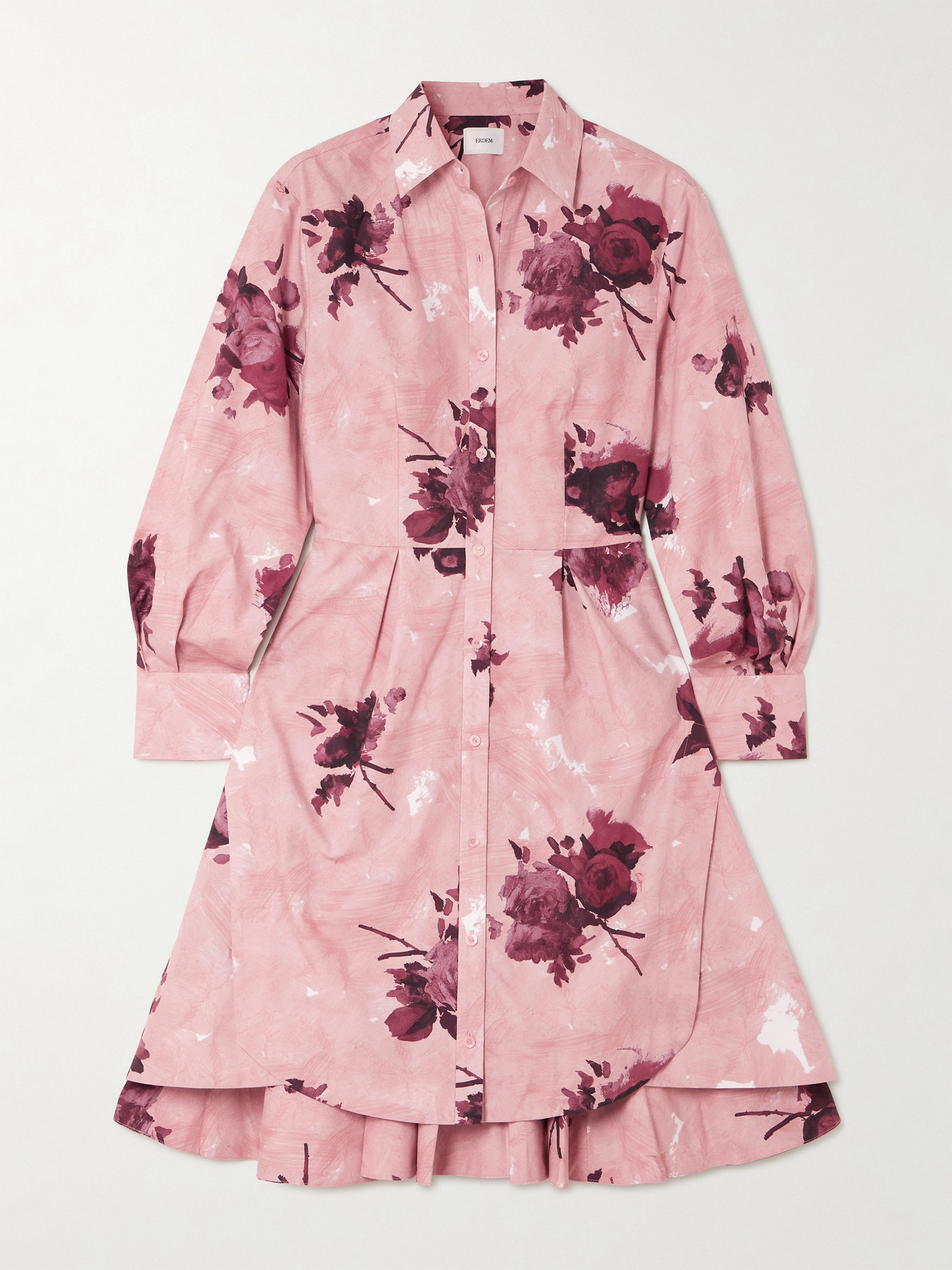 Erdem Pleated Floral-print Cotton-poplin Mini Shirt Dress In Multi