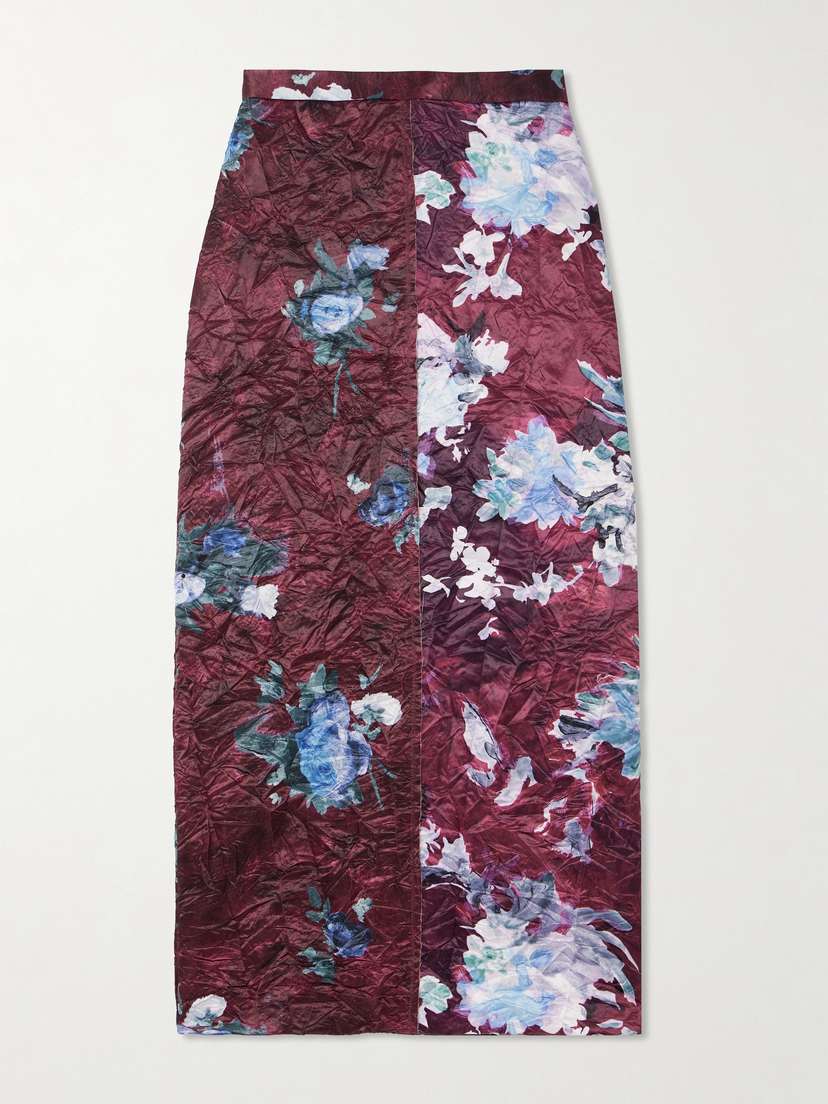 Erdem Floral-print Crinkled Duchesse-satin Midi Skirt