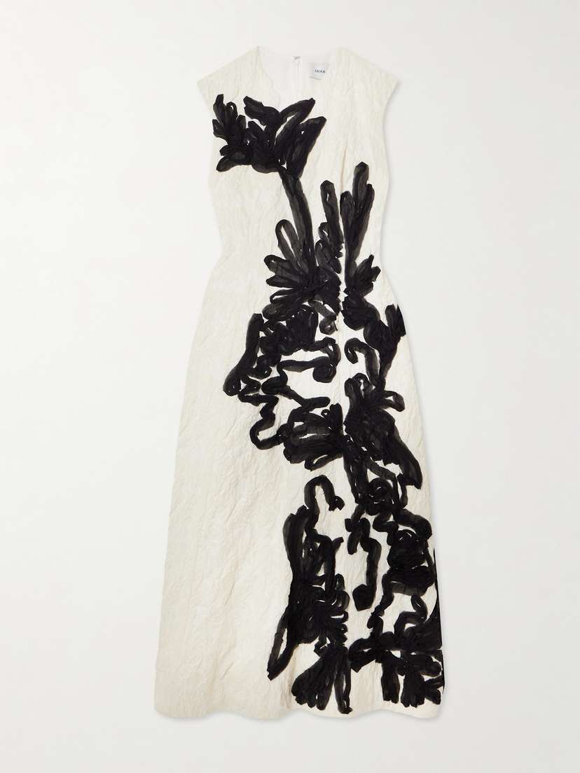 Erdem Appliquéd Organza-trimmed Cloqué Midi Dress