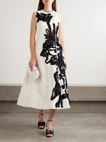 Erdem Appliquéd organza-trimmed cloqué midi dress