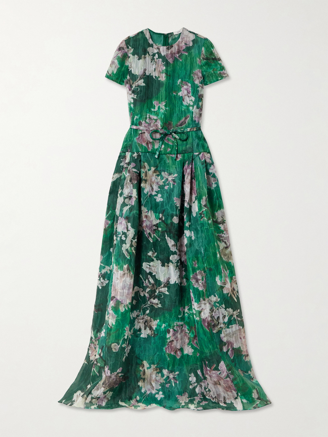 Erdem Belted Floral-print Organza Gown In Green