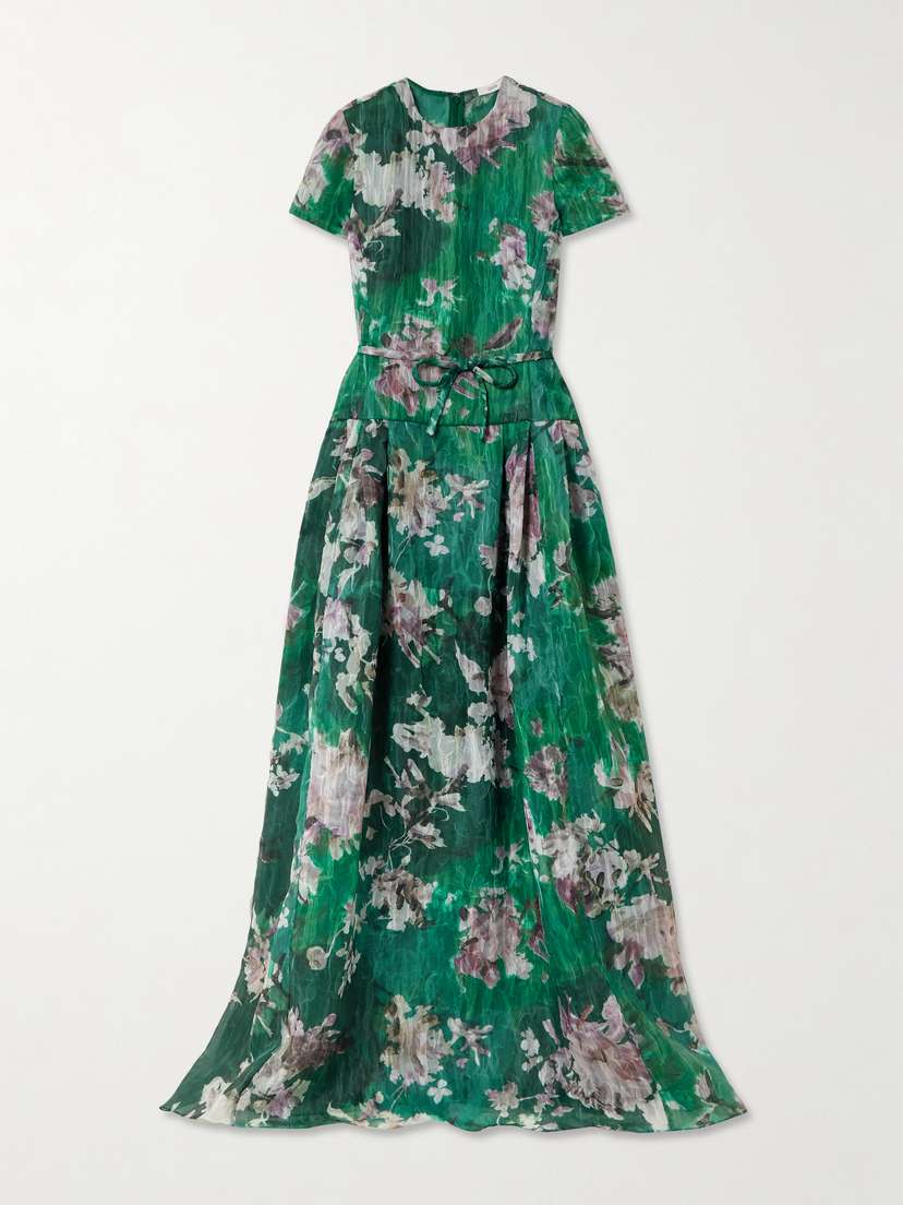Erdem Belted Floral-print Organza Gown