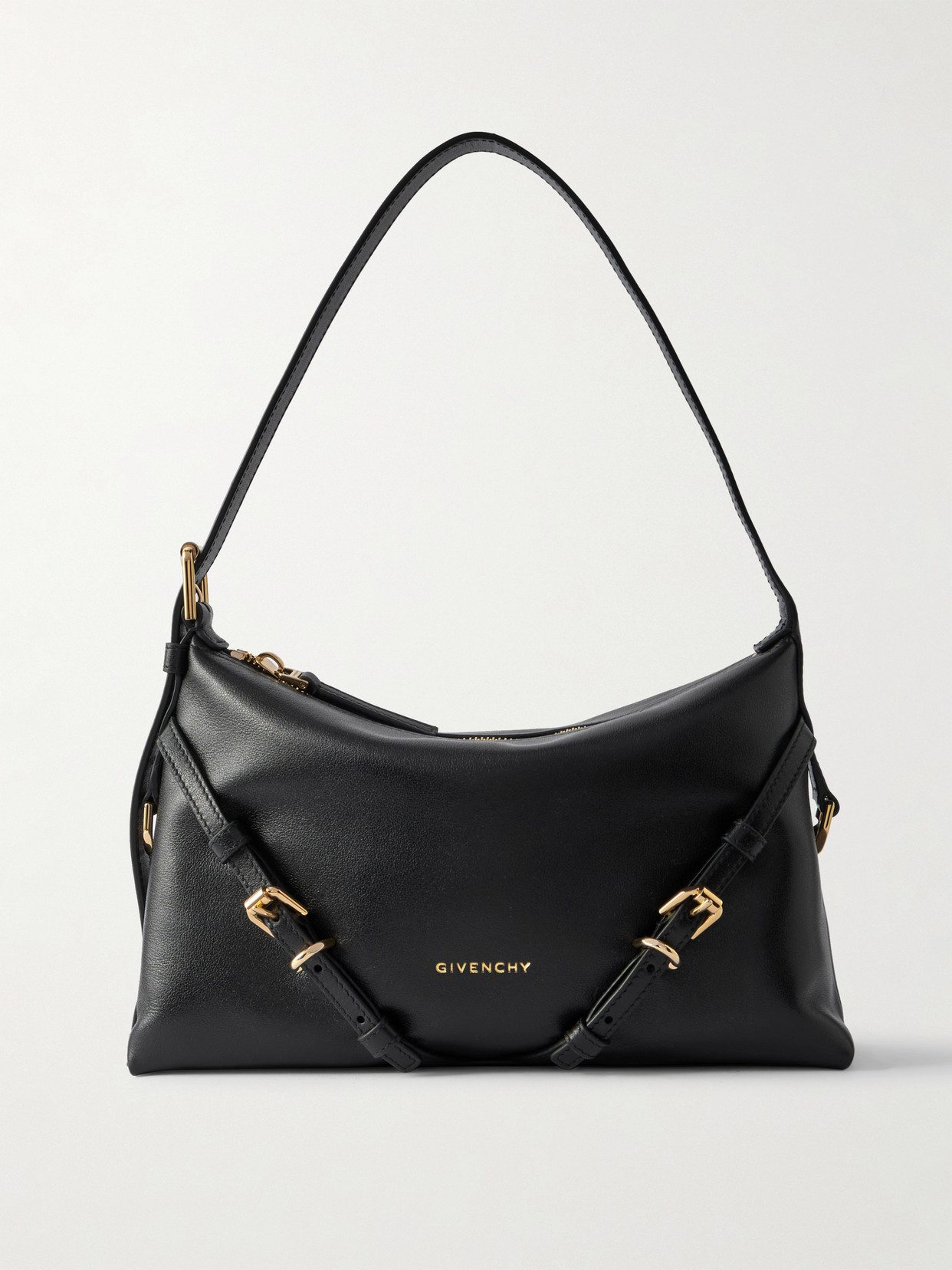 Givenchy Hammered Leather Shoulder Bag With Logo On The Front And Metal Details In Black