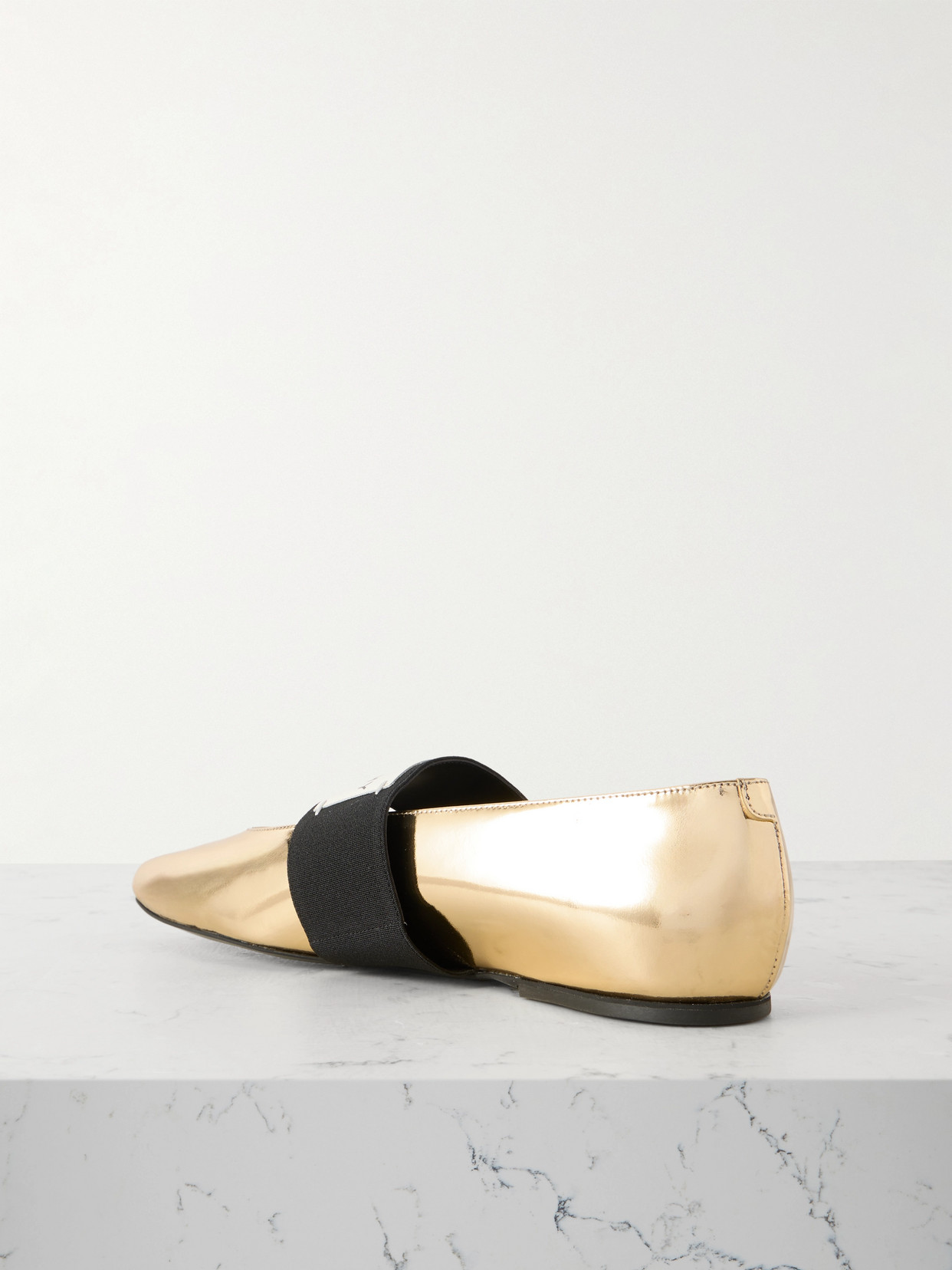 Givenchy Logo-embellished Metallic Leather Ballet Flats In Gold