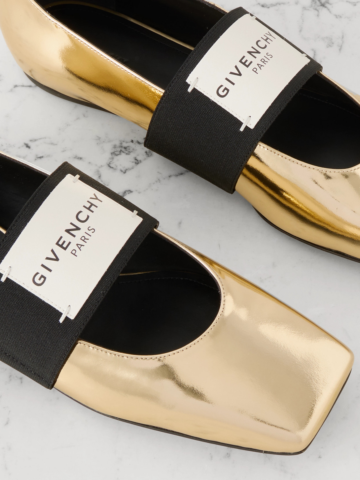 Givenchy Logo-embellished Metallic Leather Ballet Flats In Gold