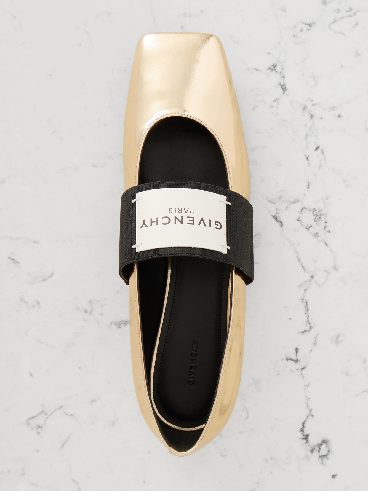Givenchy Logo-embellished Metallic Leather Ballet Flats In Gold