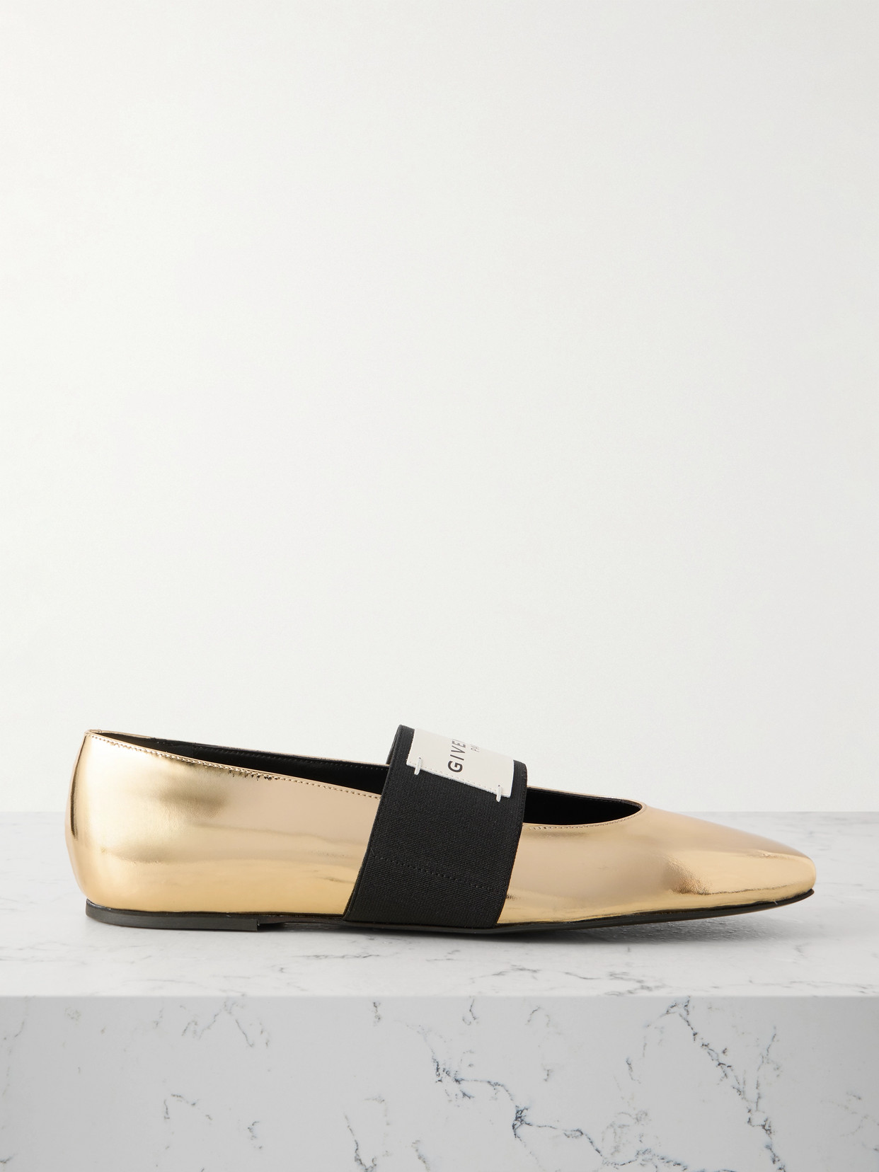 Givenchy Logo-embellished Metallic Leather Ballet Flats In Gold