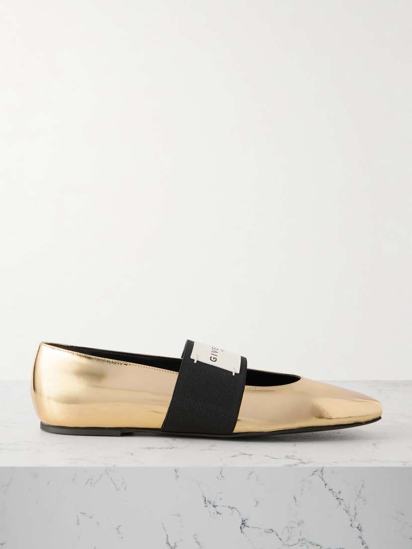 Givenchy Logo-appliquéd Mirrored-leather Ballet Flats