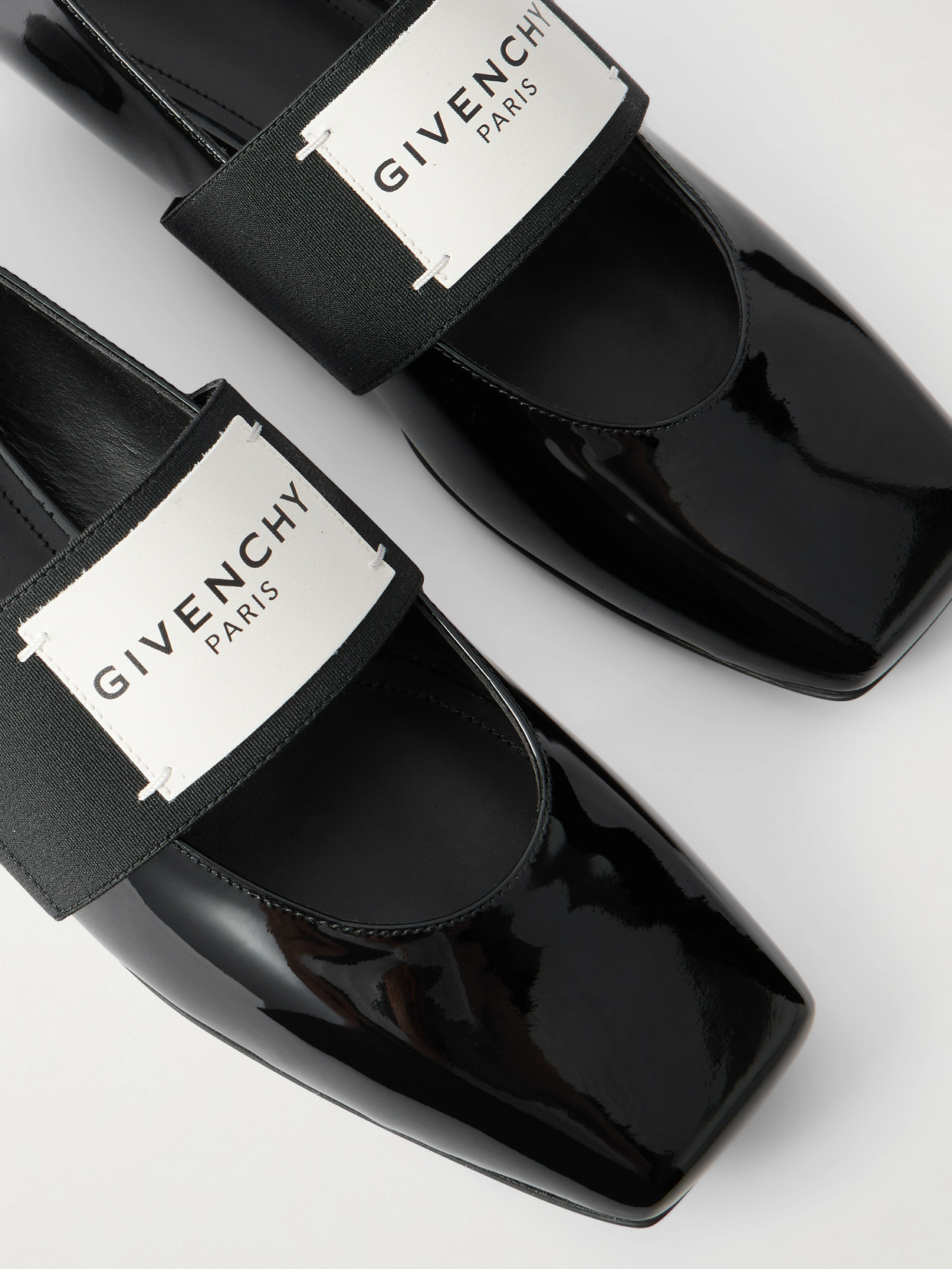Givenchy Sliced Square Label Patent Leather Ballerina Flats In Black