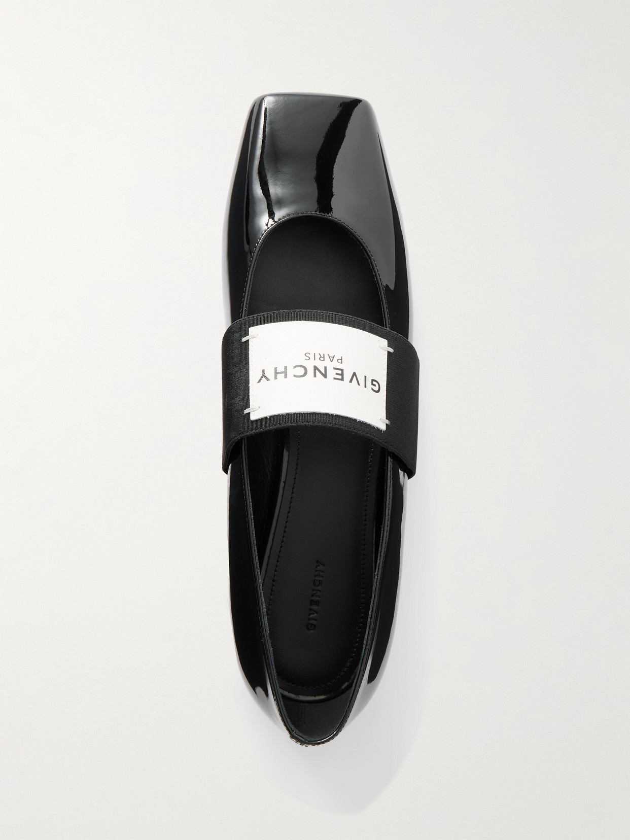 Givenchy Sliced Square Label Patent Leather Ballerina Flats In Black