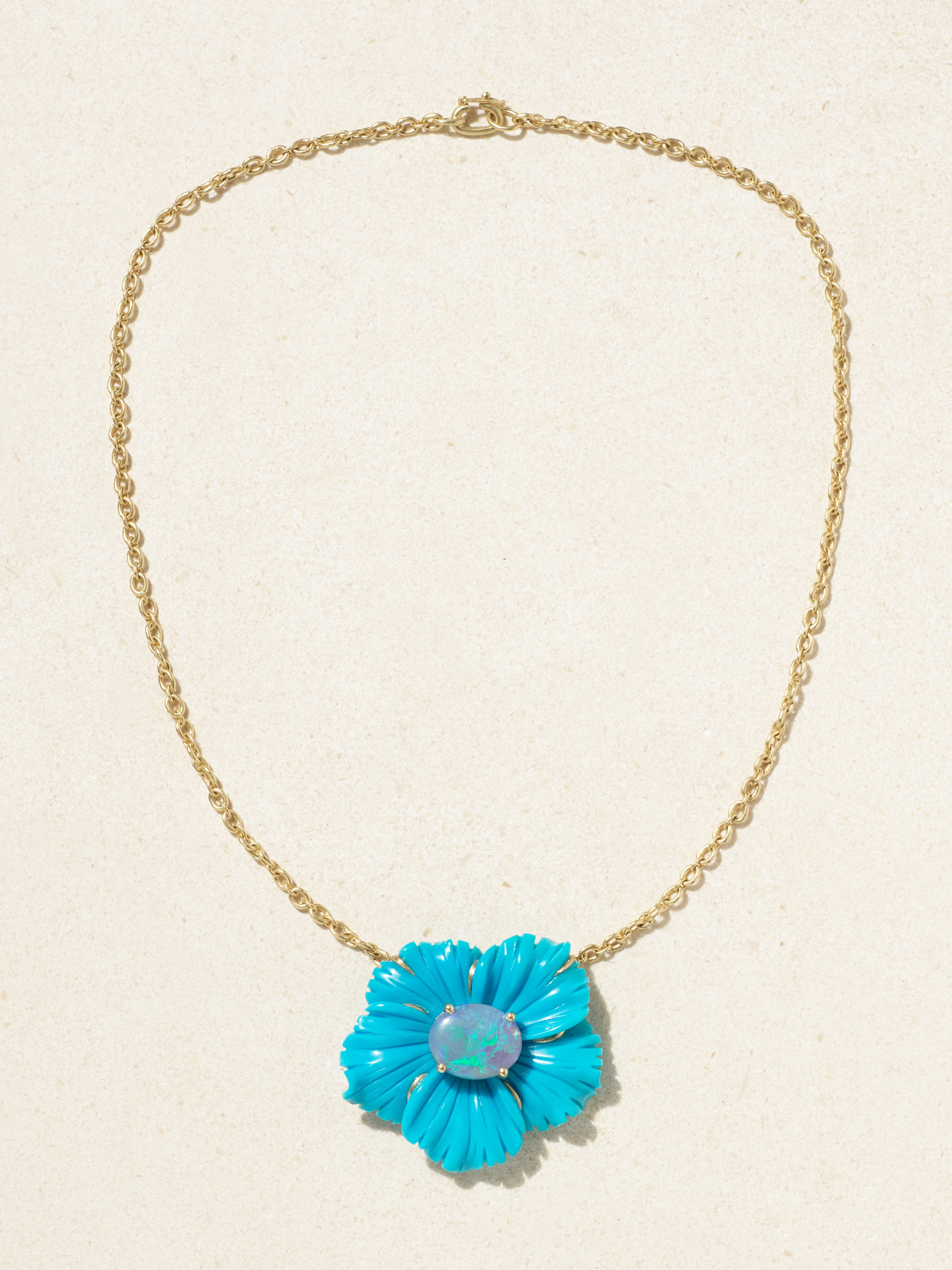 Irene Neuwirth Tropical Flower 18-karat Gold, Turquoise And Opal Necklace In Blue