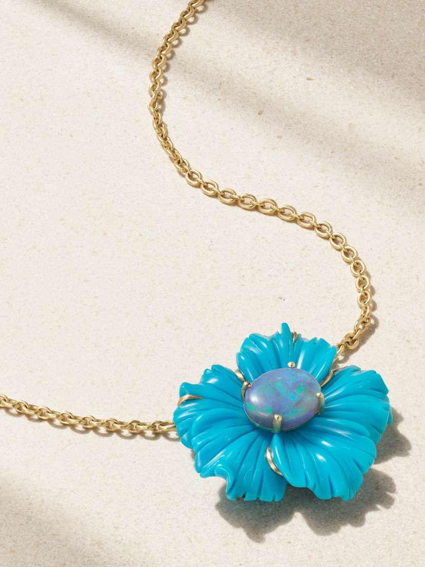 Irene Neuwirth Tropical Flower 18-karat Gold, Turquoise And Opal Necklace