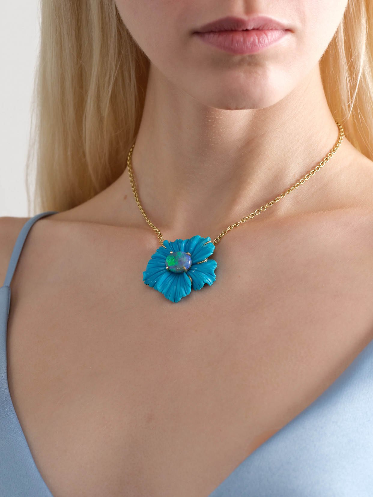 Irene Neuwirth Tropical Flower 18-karat Gold, Turquoise And Opal Necklace In Blue