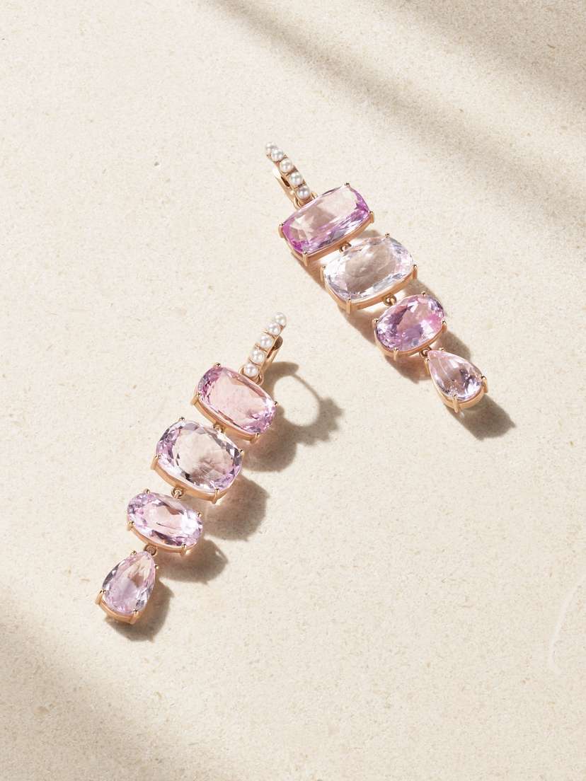 Irene Neuwirth Gemmy Gem 18-karat Rose Gold, Kunzite And Pearl Earrings