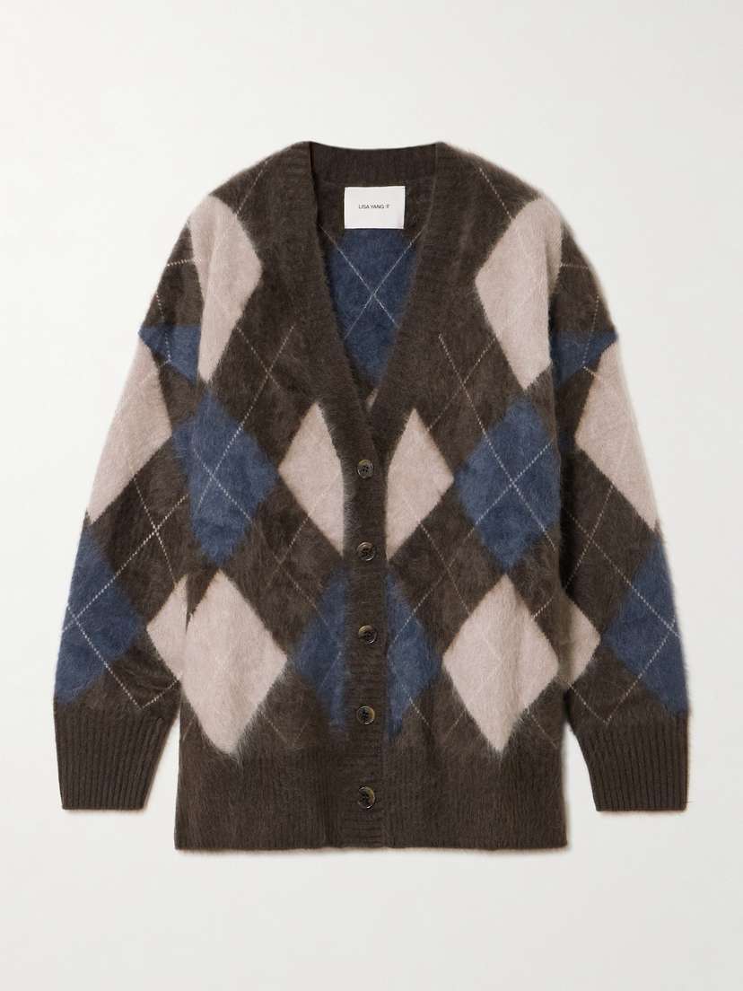 Lisa Yang Elaria Argyle Brushed Cashmere-jacquard Cardigan