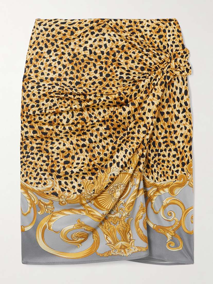 Versace Gathered Printed Jersey Skirt
