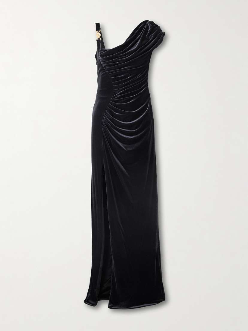 Versace Embellished Ruched Stretch-velvet Gown