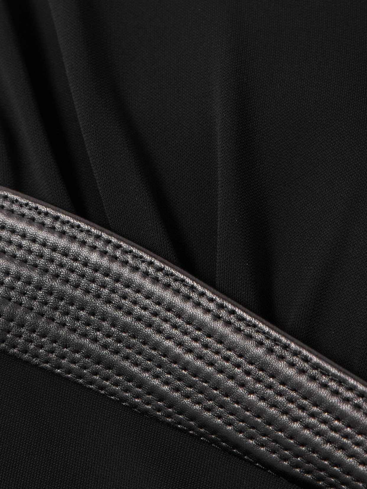 Versace Wrap-effect Leather-trimmed Crepe-jersey Bodysuit In Black