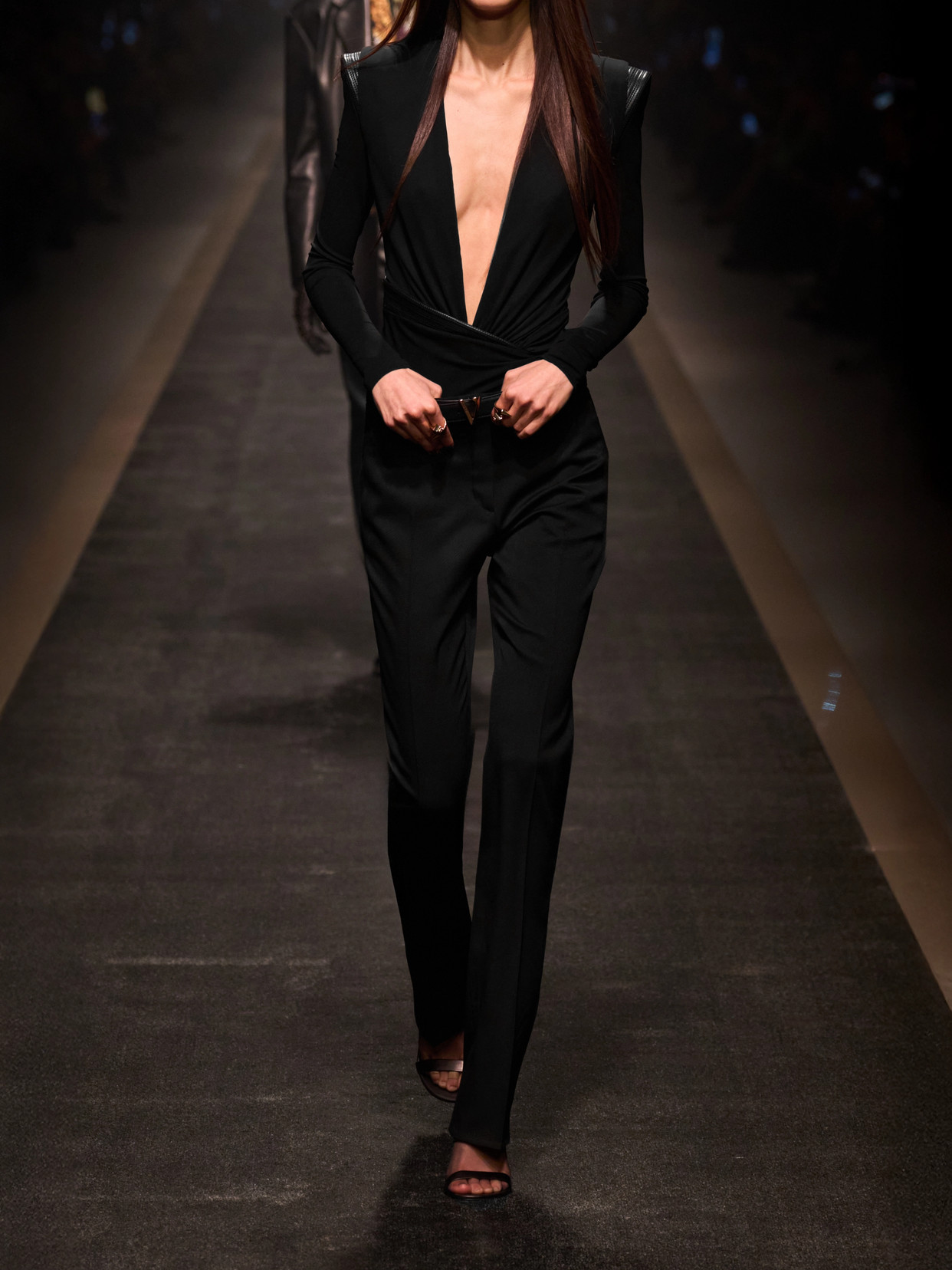 Versace Wrap-effect Leather-trimmed Crepe-jersey Bodysuit In Black