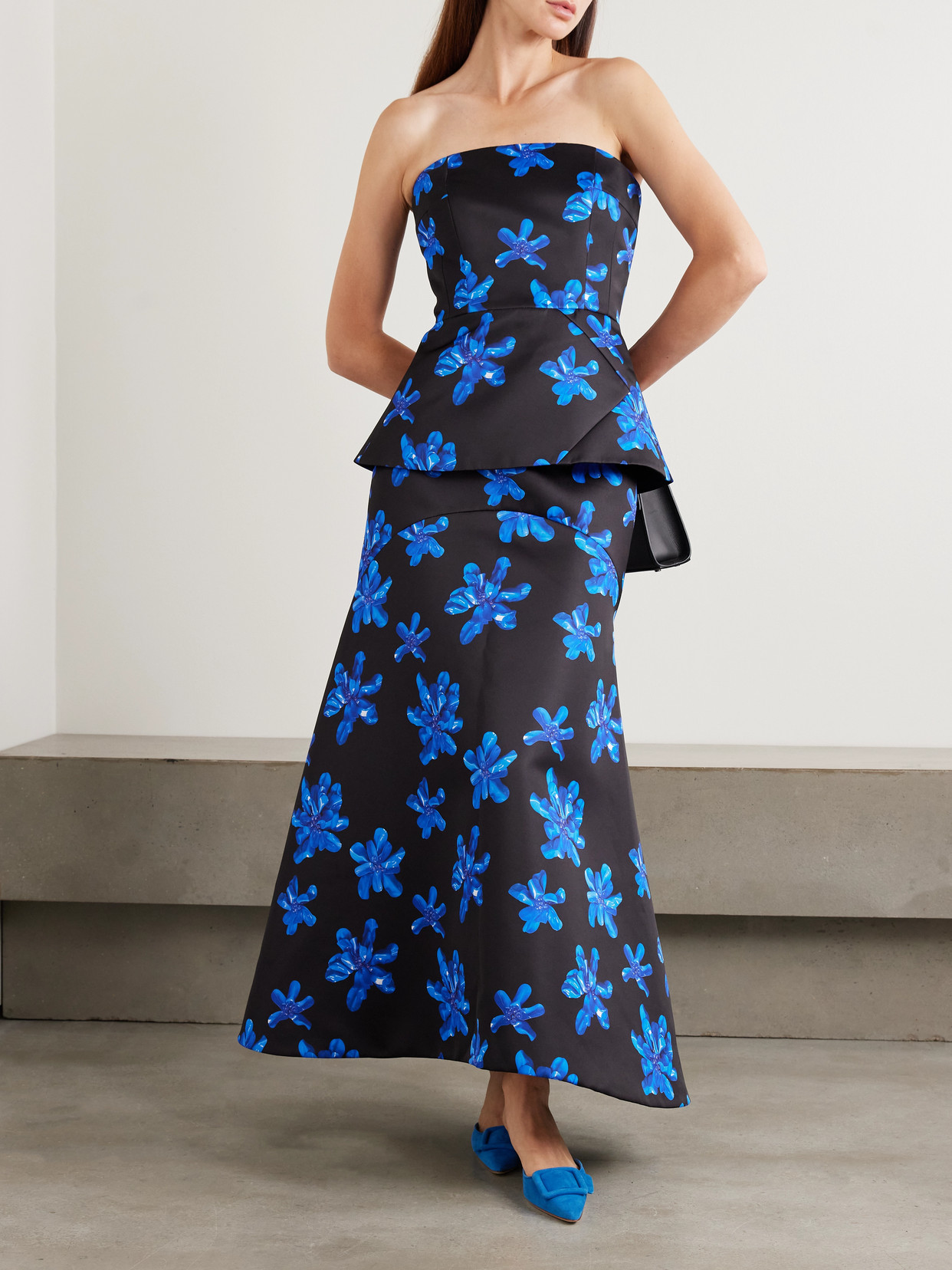 Emilia Wickstead Regan Strapless Floral-print Faille Bustier Top In Black