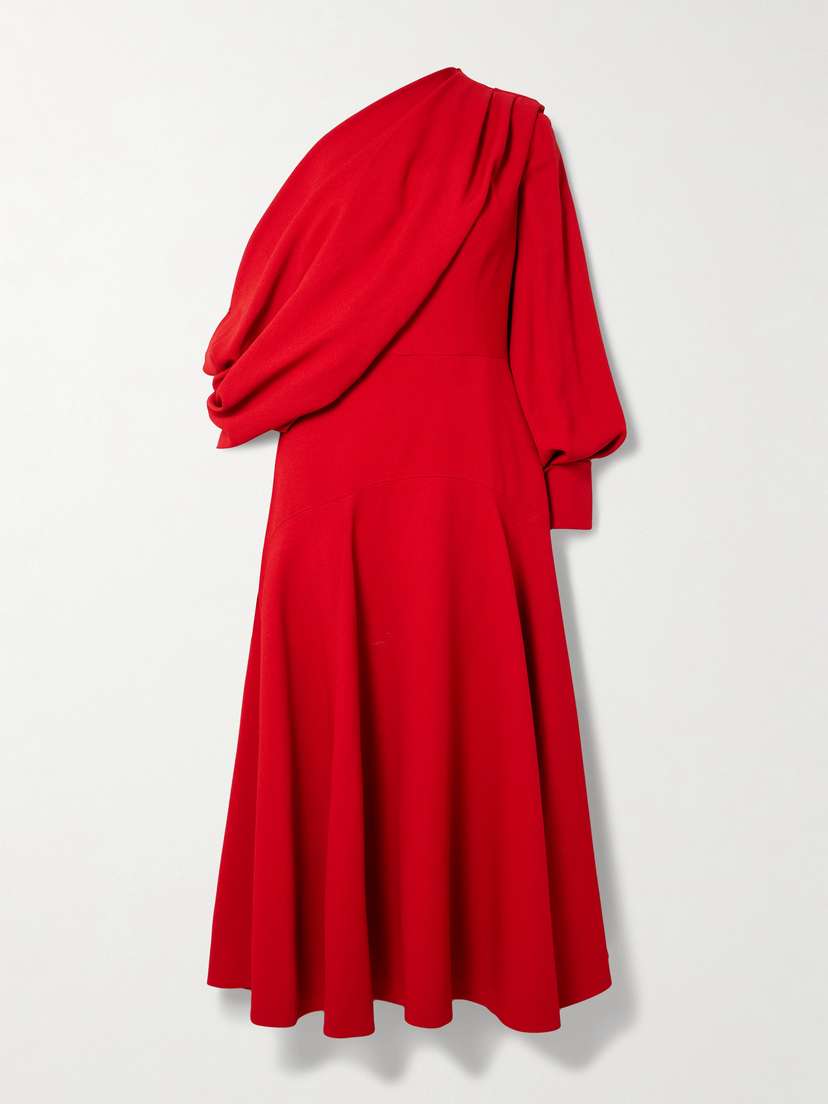 Emilia Wickstead Sehima One-shoulder Draped Crepe Midi Dress