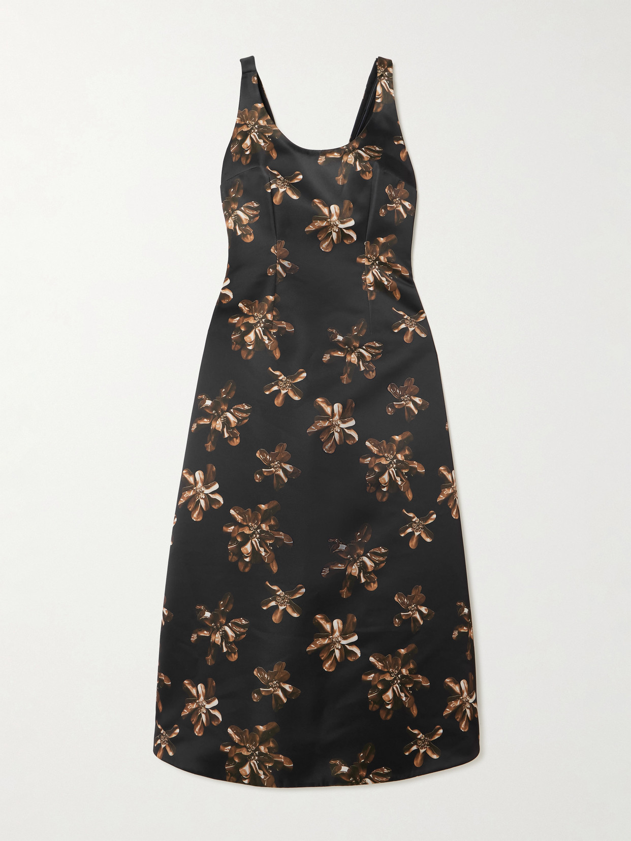 Emilia Wickstead Tippi Floral-print Satin Midi Dress In Black