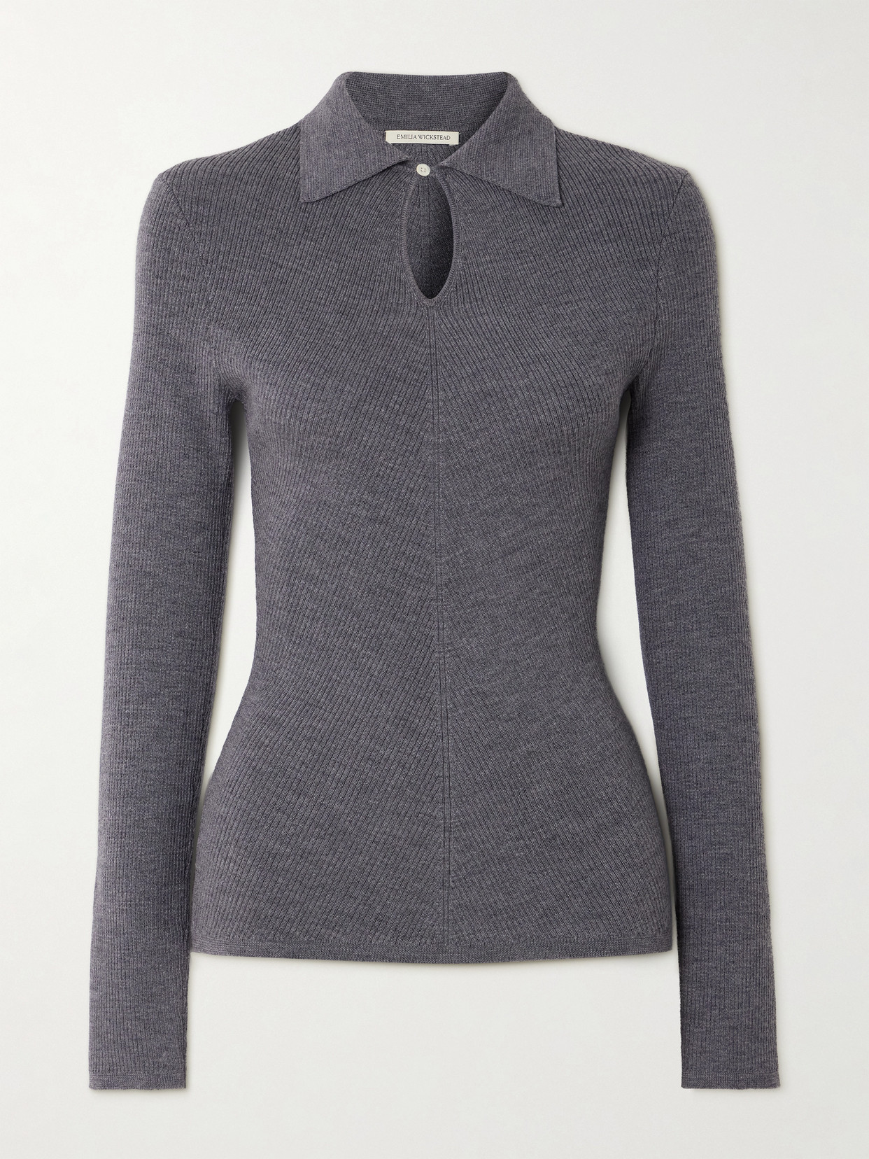 Emilia Wickstead Ambrose Ribbed Wool Polo Sweater In Gray