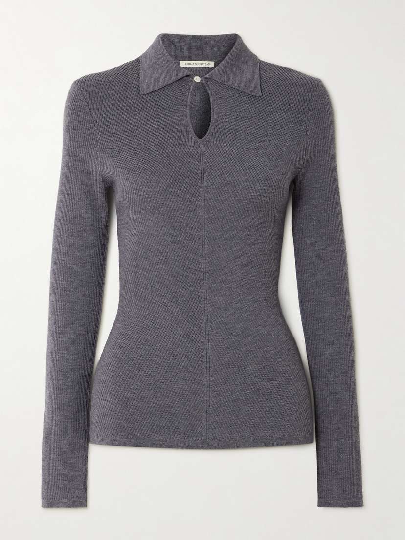 Emilia Wickstead Ambrose Ribbed Wool Polo Sweater