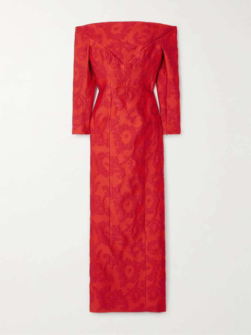 Emilia Wickstead Zarit Off-the-shoulder Bouclé-jacquard Maxi Dress