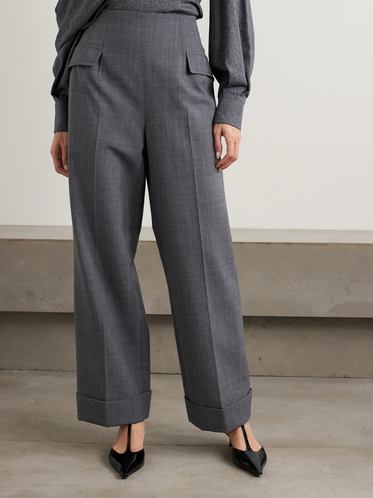 Emilia Wickstead Eimear Recycled-woven Wide-leg Pants In Gray