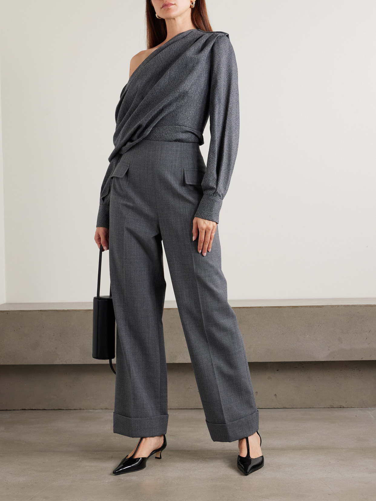 Emilia Wickstead Eimear Recycled-woven Wide-leg Pants In Gray