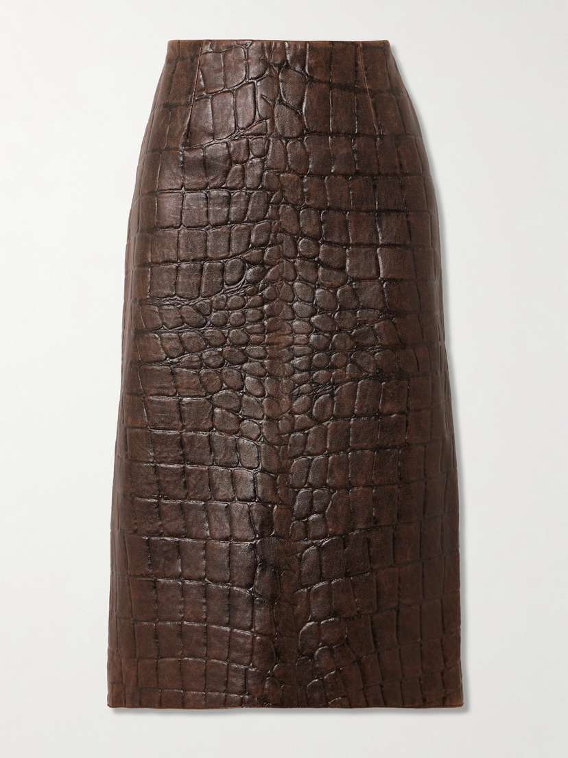 Emilia Wickstead Lorretta Croc-effect Leather Midi Skirt