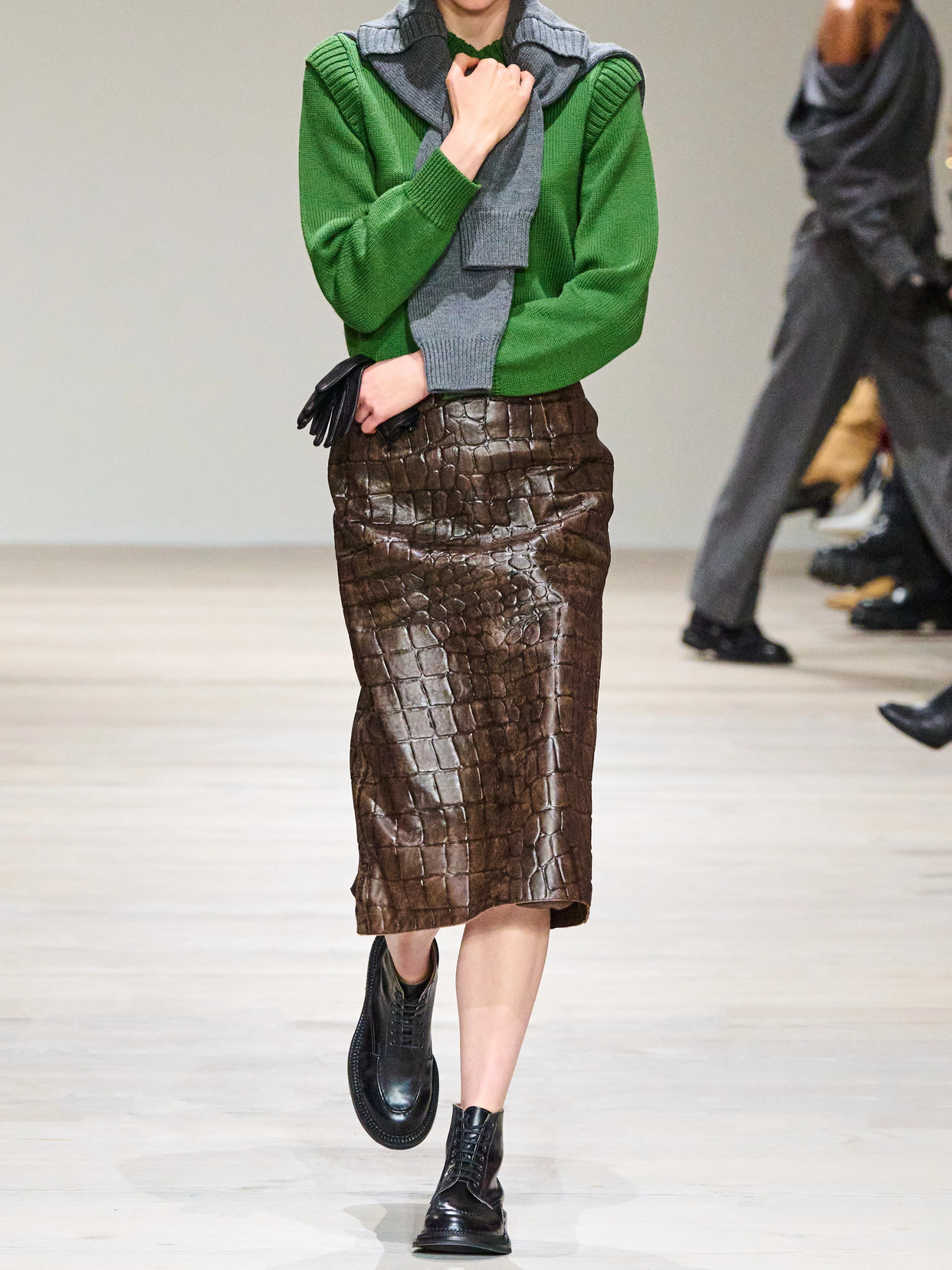 Emilia Wickstead Lorretta Croc-effect Leather Midi Skirt In Brown